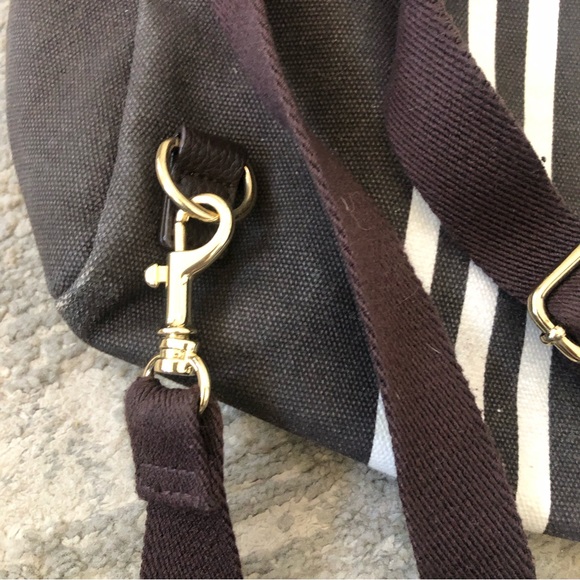 Henri Bendel Brown and White Stripe Convertible Nylon Travel Packable Backpack